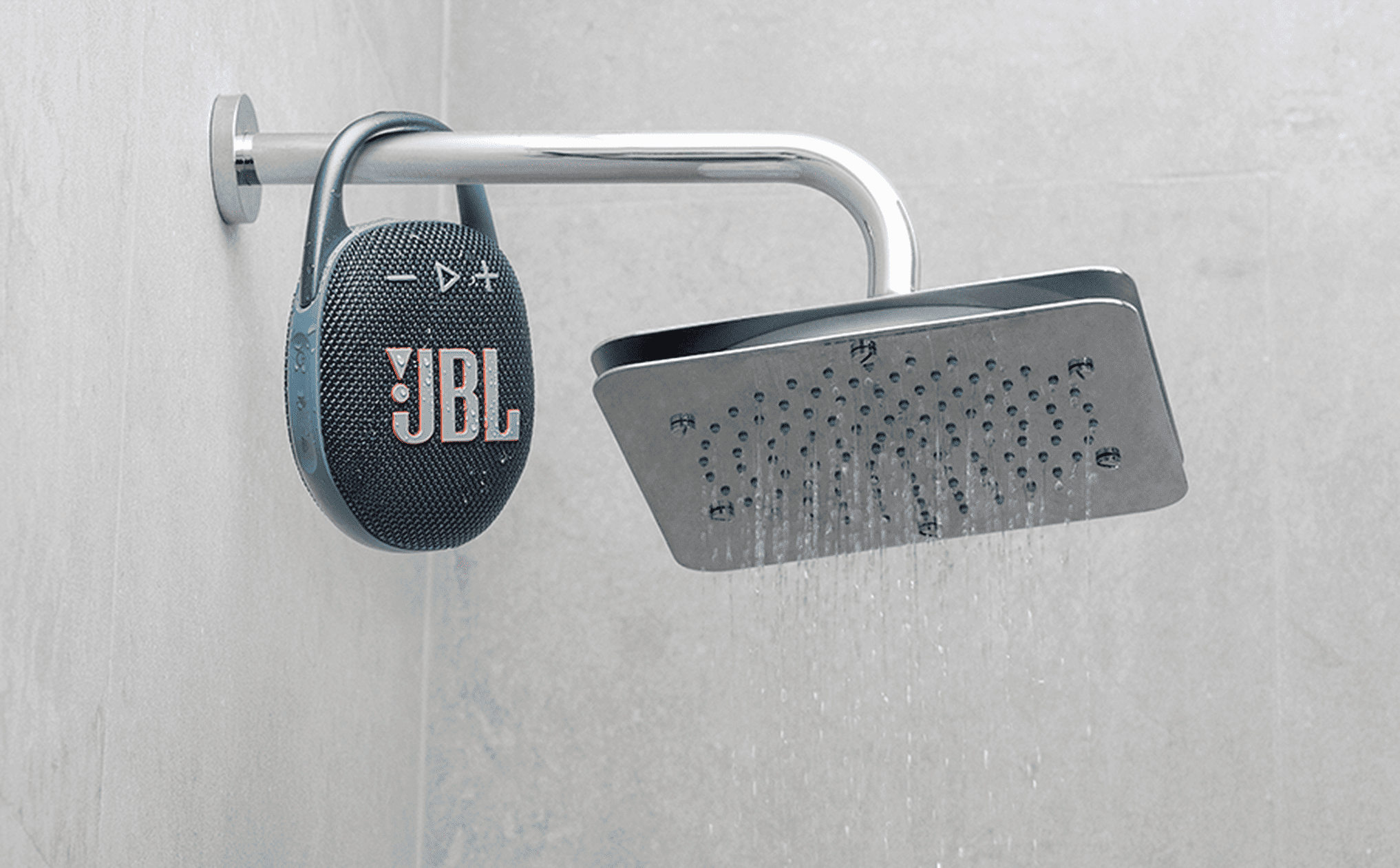JBL Clip 5 hanging from shower
